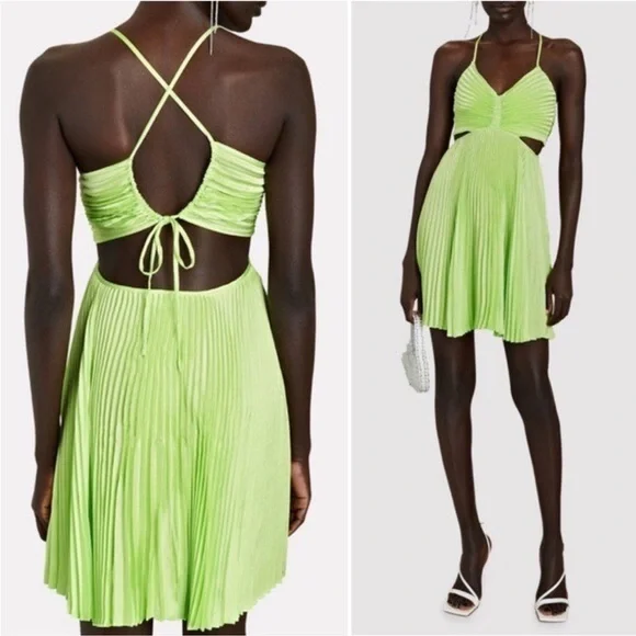 A.L.C. Ari Pleated Satin Mini Dress Green in Size 0 New with Tags! - Picture 4 of 13